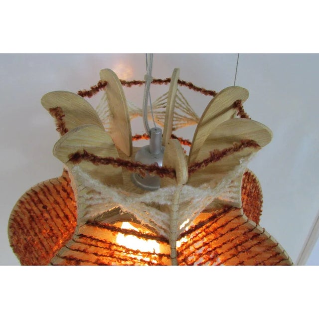 Scandinavian Wood & Wire Ceiling Lamp, 1960s For Sale - Image 4 of 8