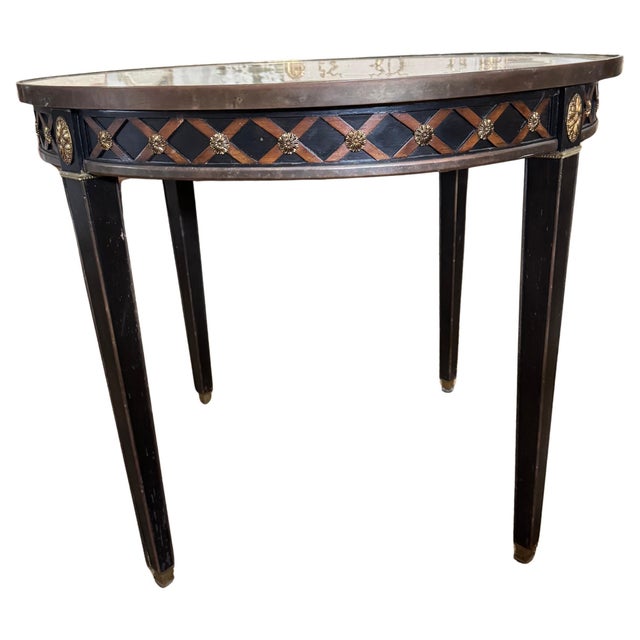 Mid 20th Century French Neoclassical-Style Circular table with Marble Top and Brass Trim For Sale In Boston - Image 6 of 18