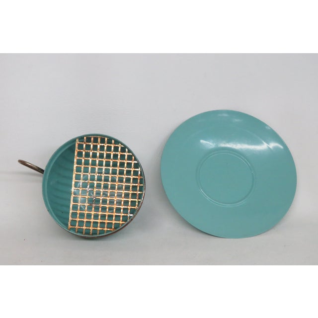 Metal Crestware Cup 'N Saucer Smoke Set 2pc Turquoise Ashtray With Original Box 4487b For Sale - Image 7 of 10