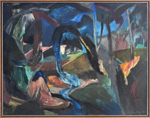 Vintage Abstract Oil Painting by Brazilian Artist Antonio Vitor, 1987