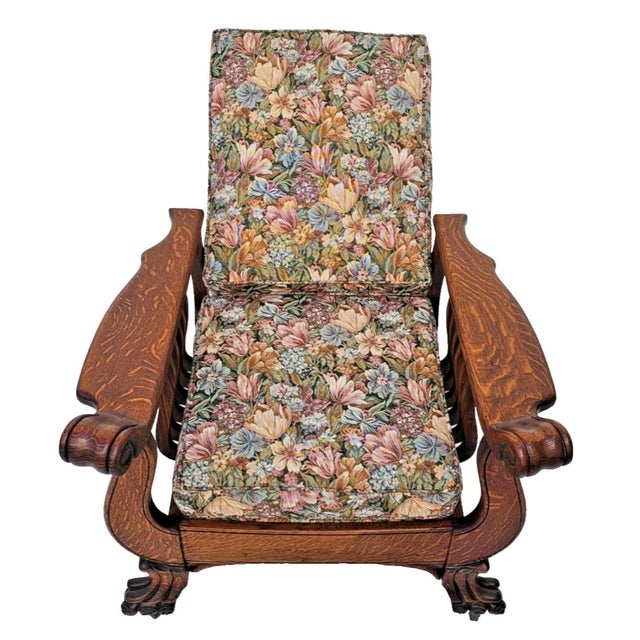 Antique Arts & Crafts Tiger Oak Morris Recliner Chair With Push Button Mechanism c.1900 For Sale - Image 4 of 18
