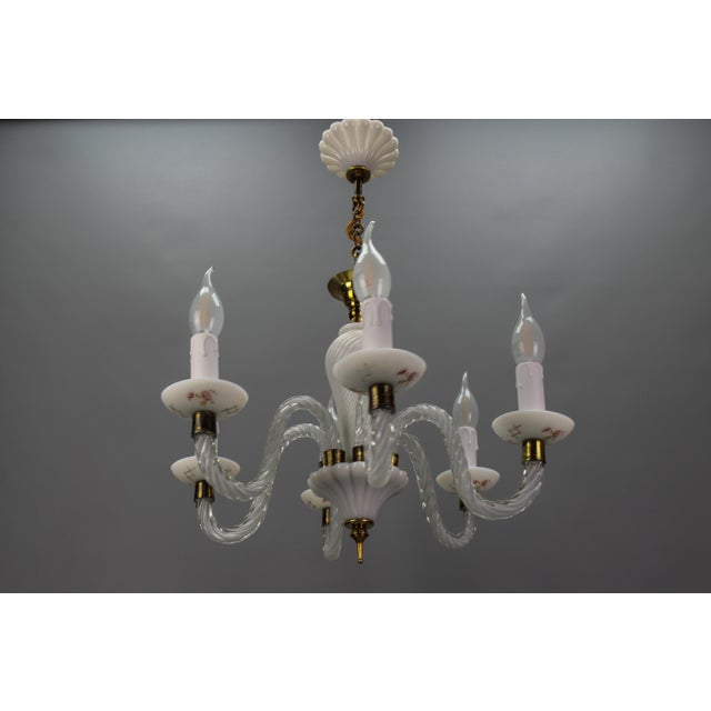 Italian Murano White Clear and Milk Glass Six-Arm Chandelier, 1950s For Sale - Image 15 of 18