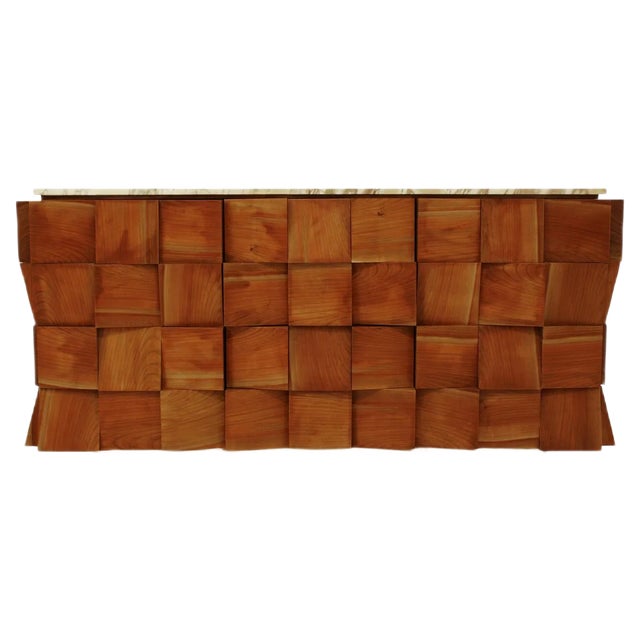 Mid-Century Italian Modern Style Siena Marble & Solid Birchwood Sideboard For Sale