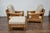 Midcentury Bamboo Lounge Chairs with Ottoman, Rattan Accents, and Linen Fabric For Sale - Image 10 of 12
