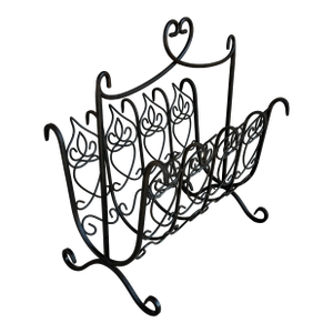 Late 20th Century Black Wrought Iron Heart & Scroll Detailed Magazine Rack