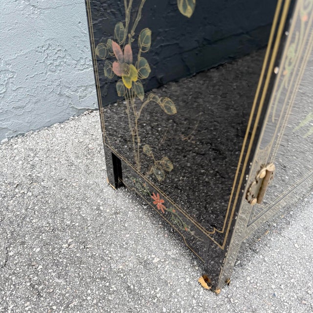 Vintage Chinese Black Lacquered Hand Painted Cabinet For Sale - Image 11 of 11