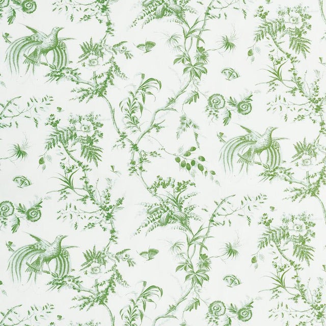 Victorian Sample - Schumacher X Jill Lasersohn Toile De La Prairie Fabric in Green For Sale - Image 3 of 3