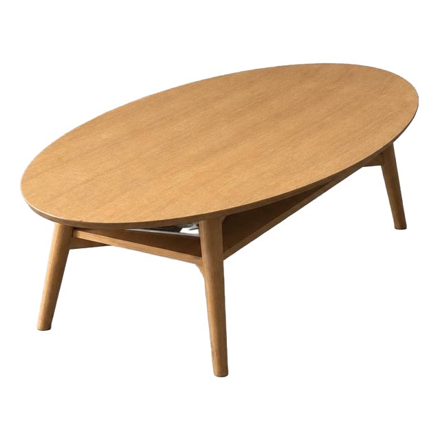 Mid-Century Scandinavian Oval Coffee Table with Shelf For Sale