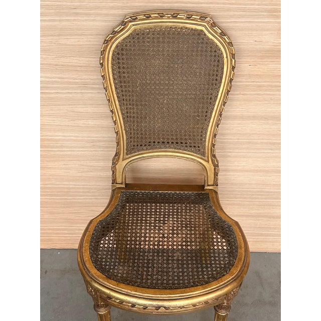 Early 20th Century Pair of Early 20th Century French Louis XVI Style Gilted Dining Chairs with caned seats For Sale - Image 5 of 18