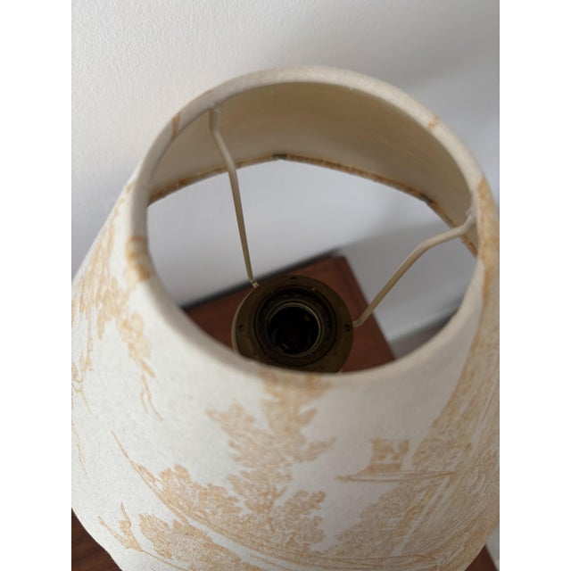 Vintage Victorian Gilt Metal and Brass Lamp with Toile De Jouy Shade, 1950s For Sale - Image 4 of 9