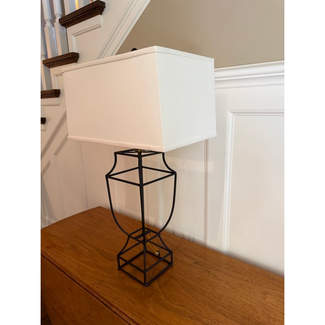 Early 2000s Open Cage Table Lamp With Shade For Sale - Image 9 of 13