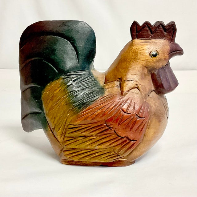 Wood 1970s Vintage Rustic European Farmhouse Resting Wood Carved Chicken Figurine For Sale - Image 7 of 10