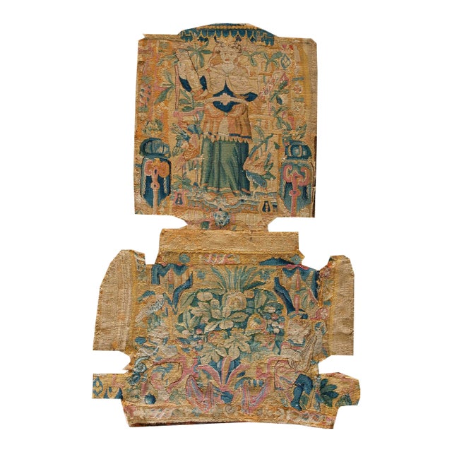 1650s Camel Belgian Floral Flemish Tapestry Set 2' 6"x 4' 6" Silk Flatweavve Carpet Rug For Sale