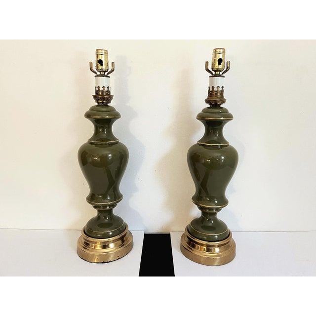 1960s Green Glass Column Lamps, Pair For Sale - Image 6 of 18