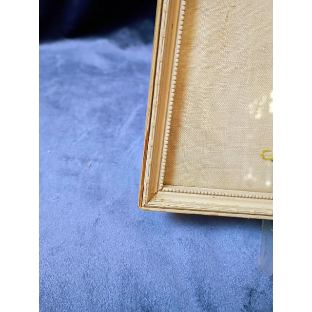 1970s Vintage 1970s Framed Jacobean Crewel Embroidery Wall Art, Hand Stitched Wool on Linen Floral Needlework, Distressed Cream Shabby Chic Frame For Sale - Image 5 of 7