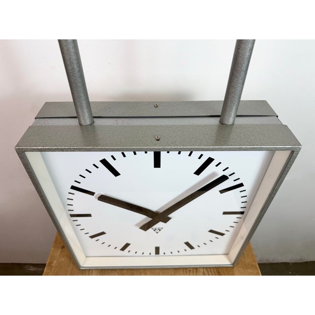 Large Industrial Double-Sided Factory Clock from Pragotron, 1970s For Sale - Image 11 of 18