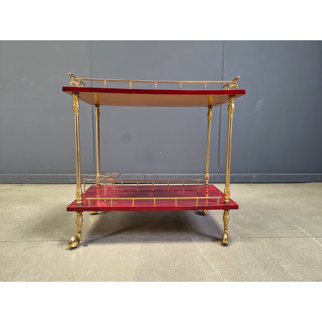Italian Lacquered Goatskin Parchment Serving Bar Cart by Aldo Tura, 1960s For Sale - Image 10 of 17