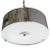 Chromed steel drum chandelier with a frosted glass shade suspended by three cubist style fasteners and a chrome center...