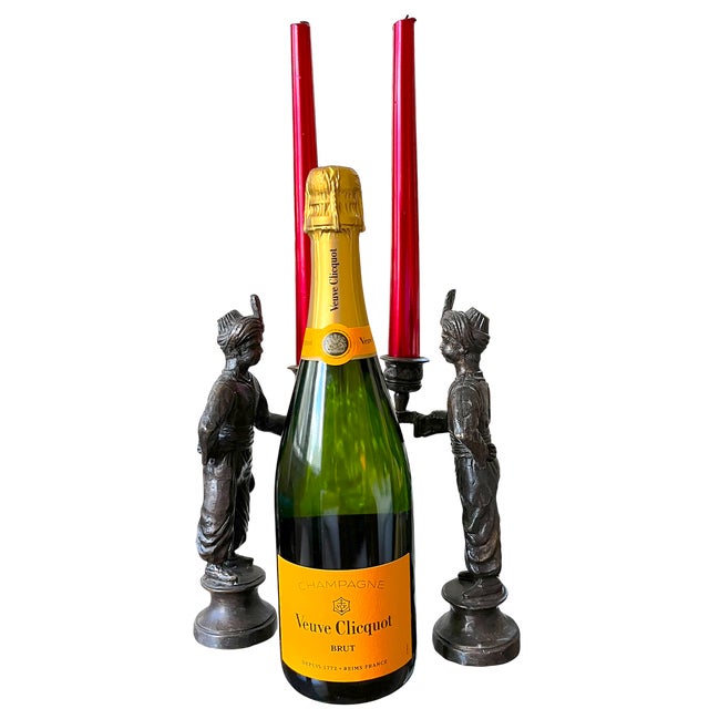 1990s Vintage Maitland-Smith Attributed Bronze Turbaned Attendant Figural Candlesticks Manner of Tony Duquette – A Pair For Sale - Image 5 of 13