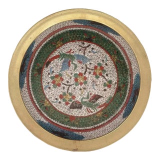 Large Chinese Cloisonne Enamel Over Bronze Charger For Sale