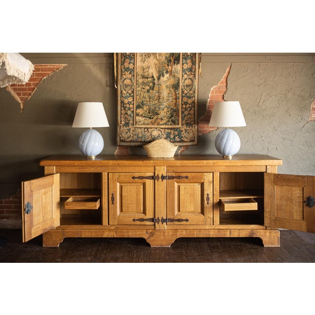 Mid 1900s Large Rustic French - Light Oak Sideboard For Sale - Image 11 of 15