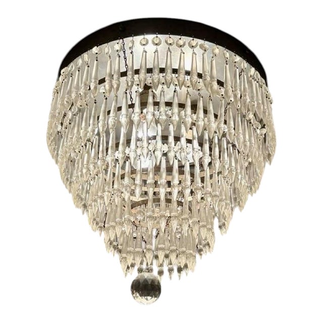Art Deco Wedding Cake Chandelier Crystal 5 Tier Flush Mount Prism, 1920s For Sale