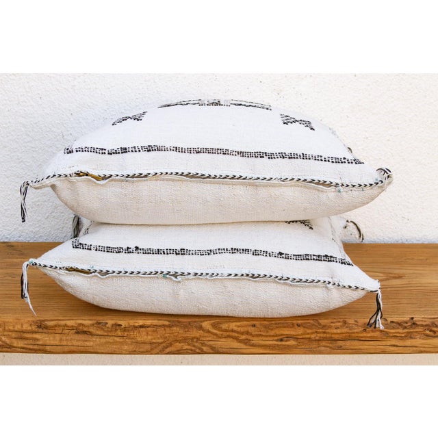 White Pair of Charcoal Trail Cactus Silk Moroccan Pillows For Sale - Image 8 of 9