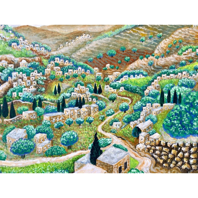 Baruch Nachshon, Judaica Acrylic Painting Israeli Art Baruch Nachshon Chevron Jerusalem Hills, 2017 For Sale - Image 4 of 7