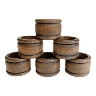 Vintage Mid-Century Modern Teak Wood Napkin Rings - Napkin Holder - Set of 6 For Sale
