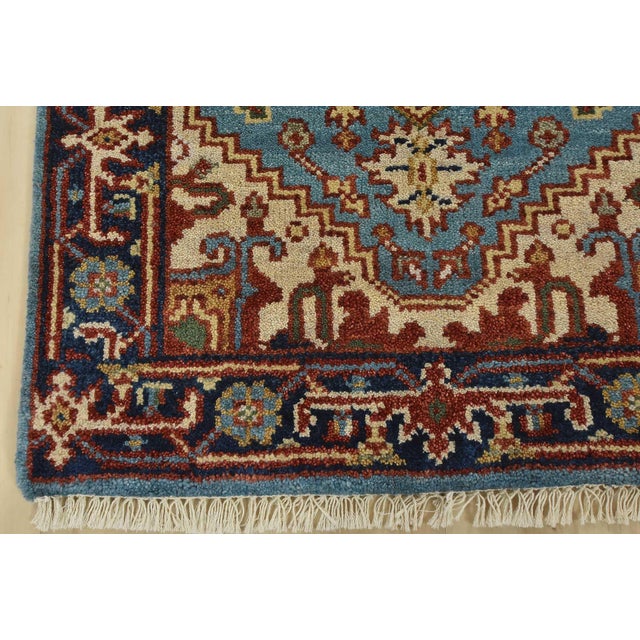 Heriz Runner 2’7” X 8’1” Blue Wool Tribal Hand-Knotted Oriental Rug For Sale - Image 9 of 12