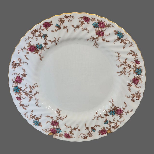 Minton Vintage Minton Bone China Plates Platters Scalloped Edge Ancestral Floral Pattern - Pair For Sale - Image 4 of 8