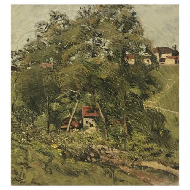 César Alphonse Bolle, House Seen from Above, Oil on Canvas For Sale