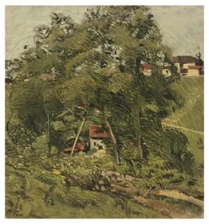 César Alphonse Bolle, House Seen from Above, Oil on Canvas