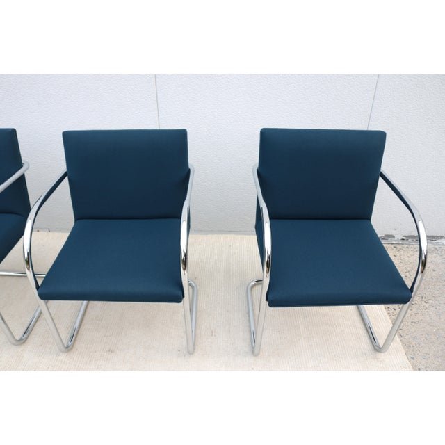 Ludwig Mies Van Der Rohe Brno Tubular Chairs in Royal Blue Fabric by Gordon - Set of 4 For Sale - Image 13 of 18