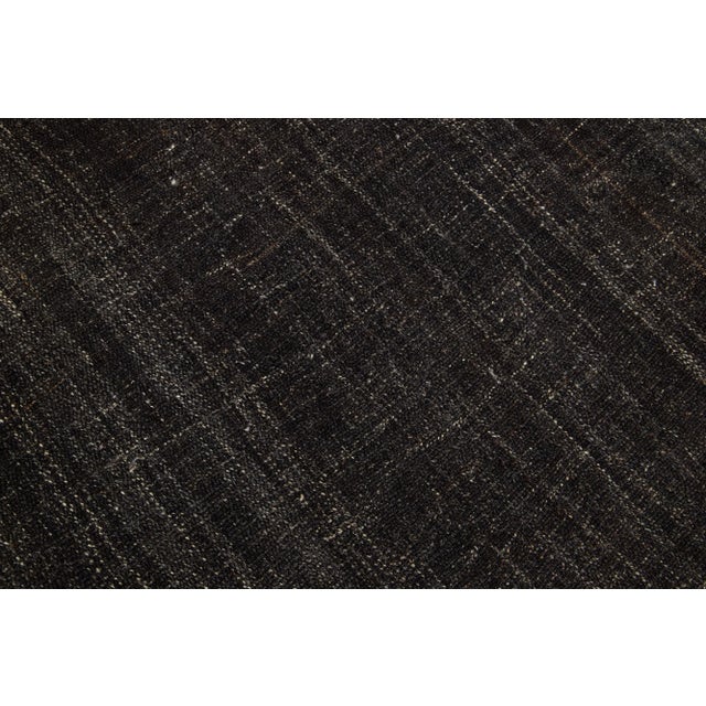 Textile 1960s Long Vintage Dark Brown Solid Mid-Century Modern Style Kilim Wool Runner For Sale - Image 7 of 8