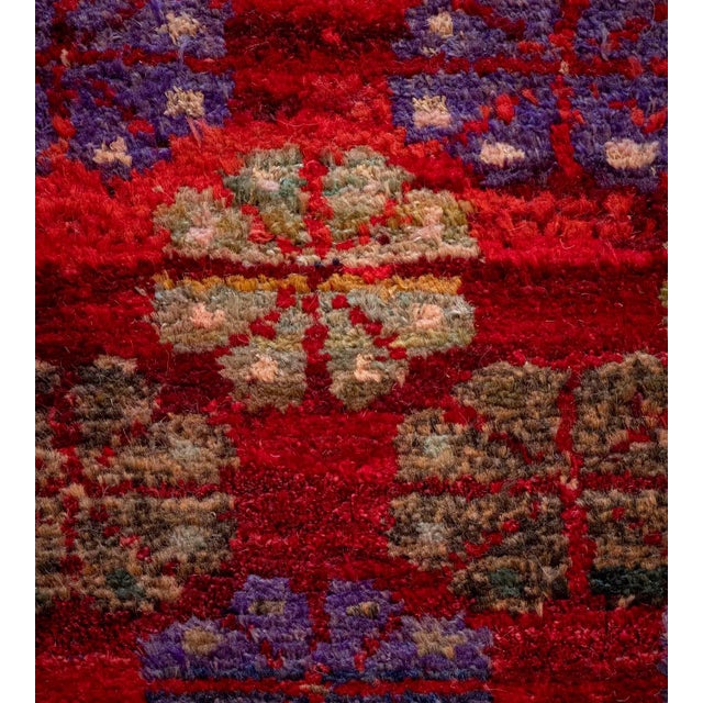 Mid 20th Century Mid 20th Century Vintage Floral Tomato-Red Handwoven Wool Turkish Rug For Sale - Image 5 of 9