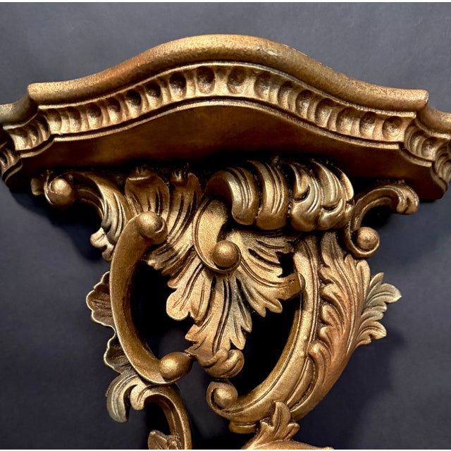 Gold Pair of Vintage Giltwood Wall Brackets With Rococo Carving For Sale - Image 8 of 9