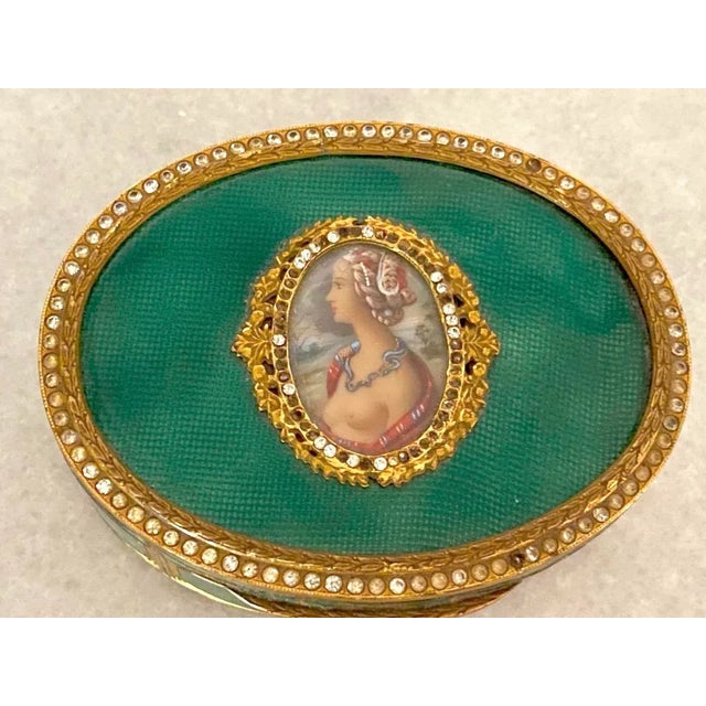 Metal 19thC French Bronze Guilloche Enamel Jewelry Box C1860 For Sale - Image 7 of 12