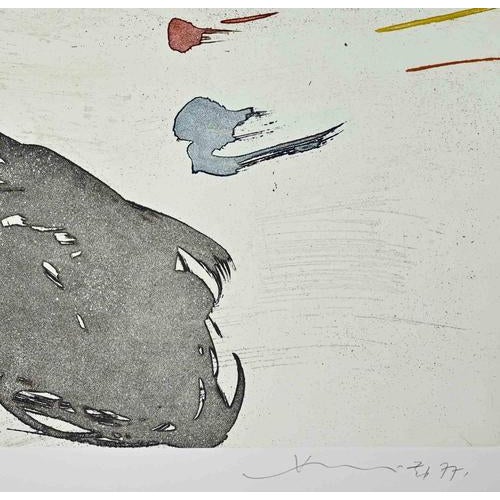 Abstract composition is a colored etching realized by Hsiao Chin in 1977. The artwork is hand-signed and dated in pencil...