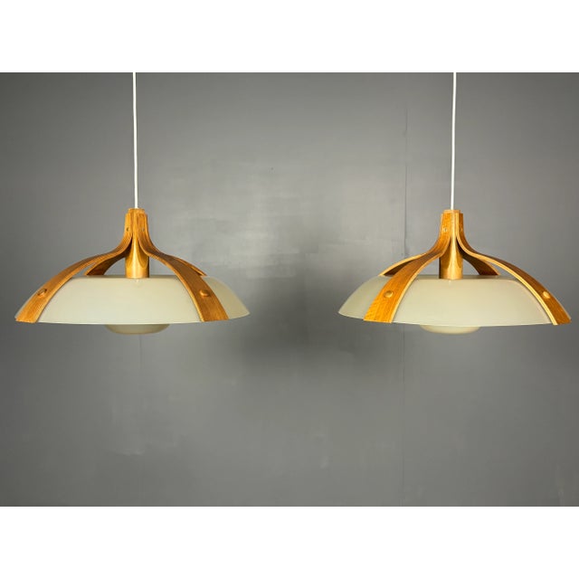 Mid-Century Space Age Layered Walnut Model 328 Pendants from Temde, 1960s, Set of 2 For Sale - Image 11 of 18