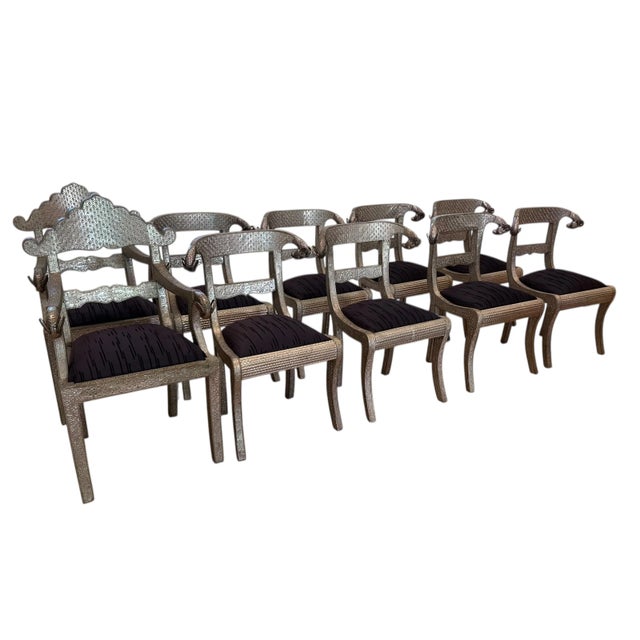 Set 10 Moroccan Metal Clad Rams Head Dining Chairs For Sale - Image 4 of 9