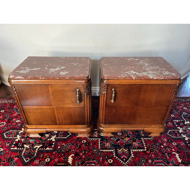French Style Art Deco Marble top Night stand, Bedside table A Pair 21.75" width, 15" depth and 22.25" height Inside...