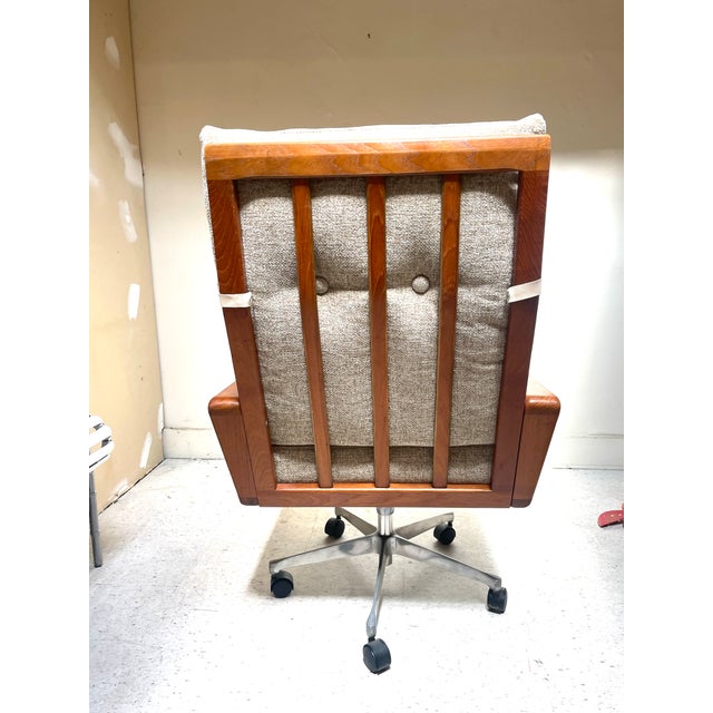 Vintage Upholstered and Teak Swivel Armchair Attributed to Arnie Wahl Iversen for Komfort For Sale In Los Angeles - Image 6 of 7