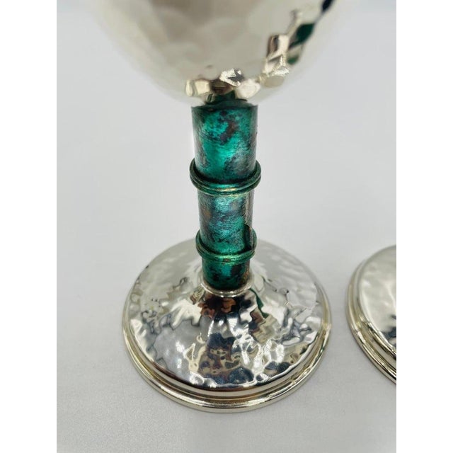1980s Set of 10 Emilia Castillo Silver-Plated Goblets W/ Verdigris Stems For Sale - Image 15 of 18