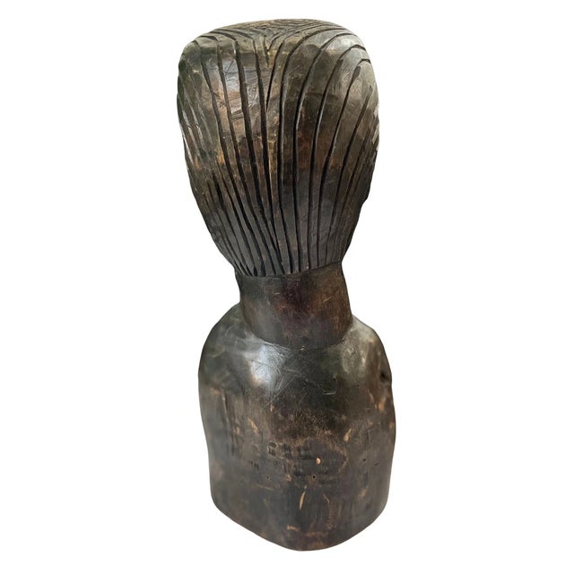 Wood Vintage Hand-Carved Wooden Bust Sculpture Signed Roy • Fine Arts Decor For Sale - Image 7 of 10