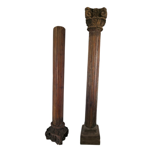 19th Century Balinese Carved Wood Columns, Set of 2 For Sale