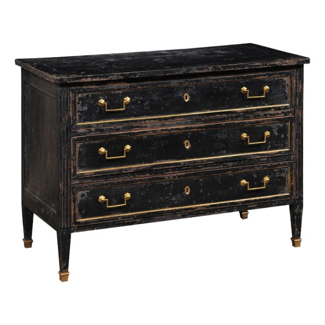 Neoclassical Period Chest, Black with Brass For Sale