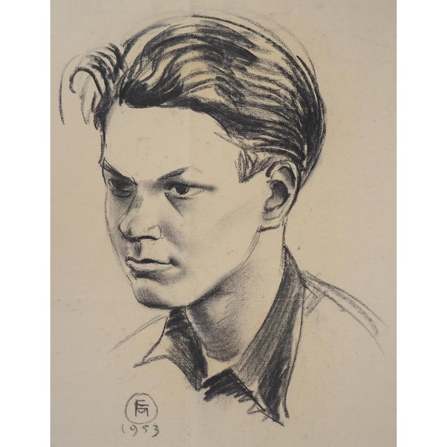 Young Boy, 20th Century, Charcoal Drawing For Sale - Image 3 of 9
