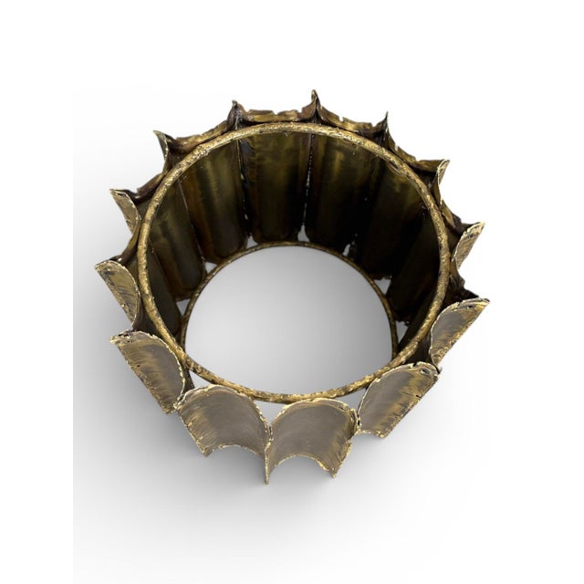 Tom Greene Brutalist Cocktail Table After Tom Greene - Vintage Torch Cut Brass Round Coffee Table For Sale - Image 4 of 8