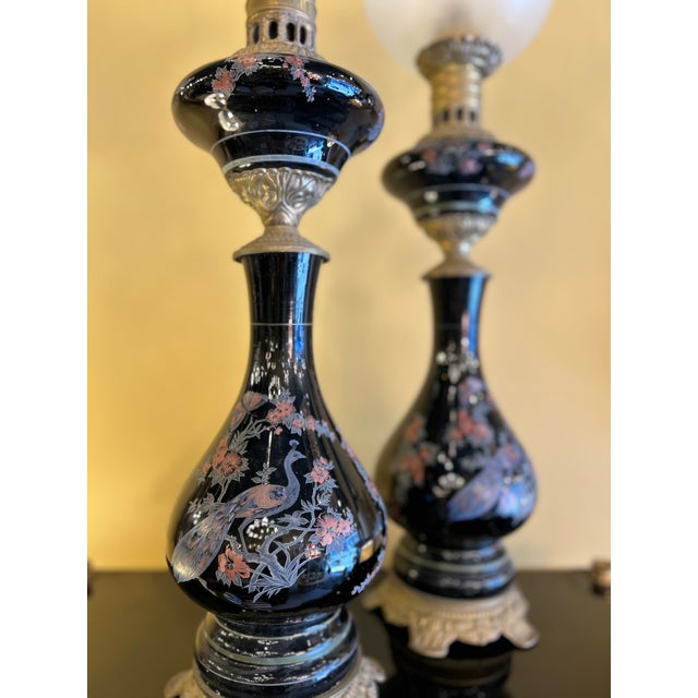 Ceramic Electrified Oil Lamps with Japanese-Style Decoration, 1930s, Set of 2 For Sale - Image 7 of 9